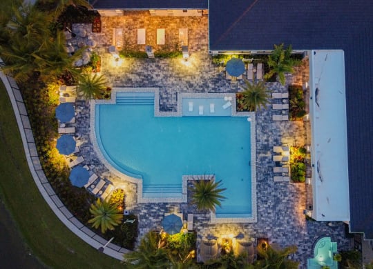 Overhead View of Pool at Night at Edge75, Naples, Florida