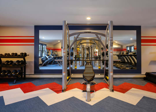 Fitness Center With Modern Equipment at Heritage at the River, Manchester, NH