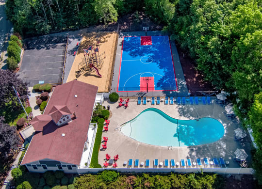 Aerial View Of Pool at Heritage at the River, Manchester, NH