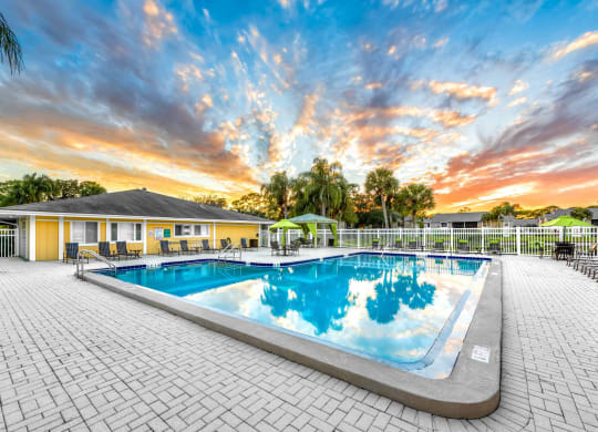 Swimming Pool view with skyline at Lakeside Glen Apartments, Melbourne, FL