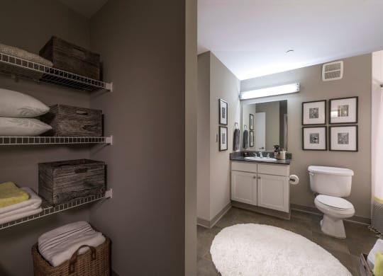 Bathroom with Storage Space at Riverwalk Apartments, 01843