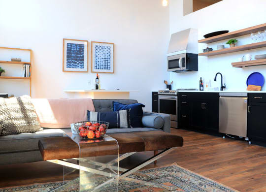 Living and Kitchen Spaces at Riverwalk Apartments, Massachusetts