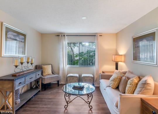 Living Room With Expansive Window at Sarasota South, Bradenton, Florida