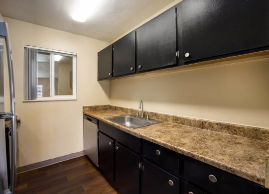 the kitchen of our studio apartment at riviera palms at Broadmoor Springs, Colorado Springs, CO, 80906