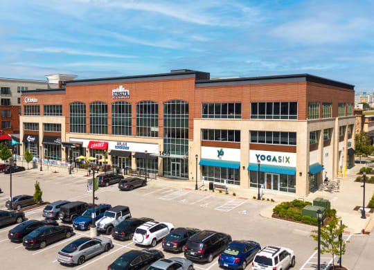 Streets of St. Charles office building with first floor retail  at Chapter at the Streets of St Charles, Saint Charles, Missouri