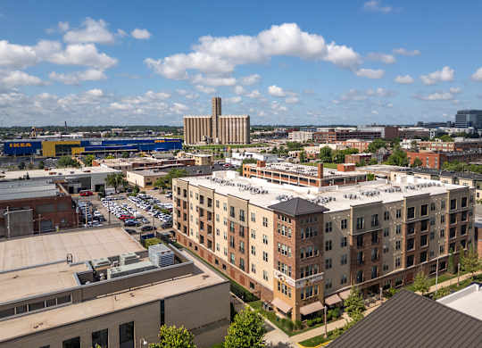 A view of a city from a high vantage point.