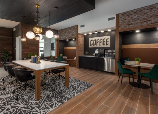 Complimentary coffee bar in resident lounge  at Chapter at the Streets of St Charles, Saint Charles, 63303