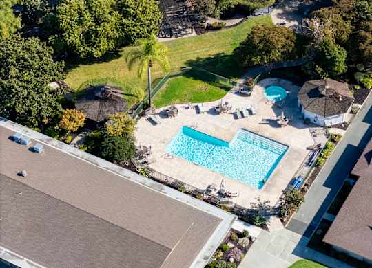 Arial view of the swimming pool  at The Grove at Walnut Creek Apartments in Walnut Creek, CA.