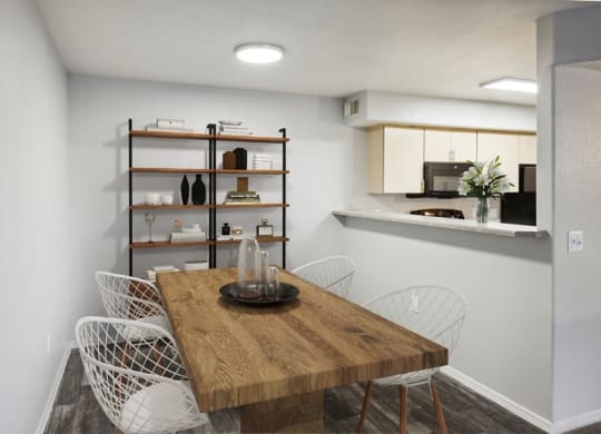 Classic model dining room with view of kitchen