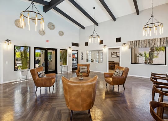 Community Clubhouse with Lounge Furniture at Ridgeline Apartments in Tucson, AZ.