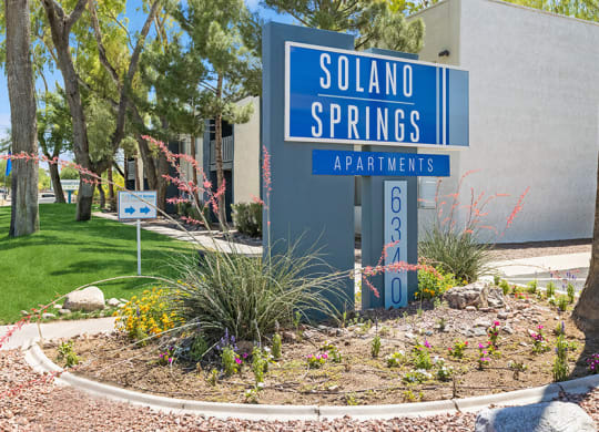 Monument Sign at Solano Springs Apartments in Tucson, AZ.