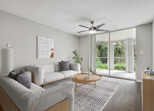 Model living room with patio door
