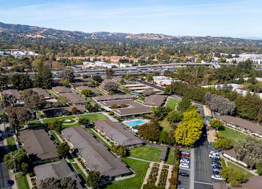 Aerial view of The Grove at Walnut Creek Apartments in Walnut Creek, CA.