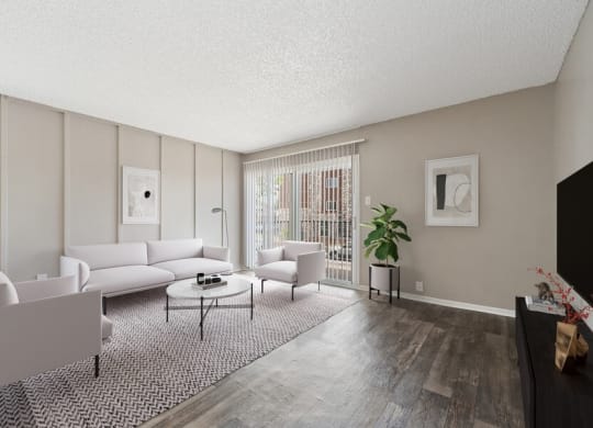 Model living room and patio door