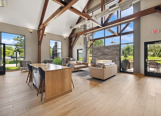 Community Clubhouse with Lounge Furniture and Fireplace at Elevate on Parkway, Burnsville, MN