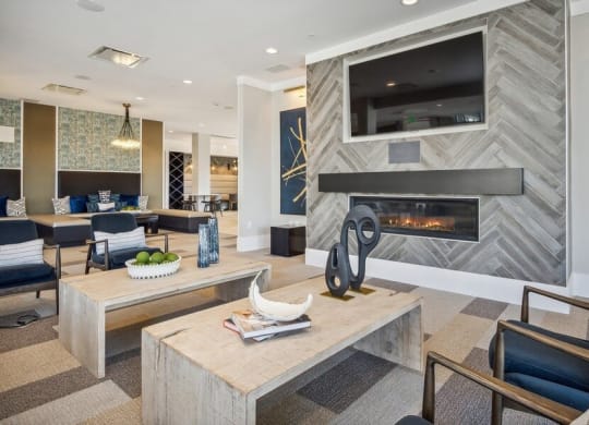 Community lounge with fireplace