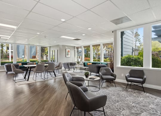 Community Clubhouse with Lounge Furniture at Fountains at Point West Apartments in Sacramento, CA.