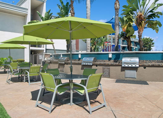 Outdoor BBQ Area with Lounge Furniture at Madison Park Apartments located in Anaheim, CA.