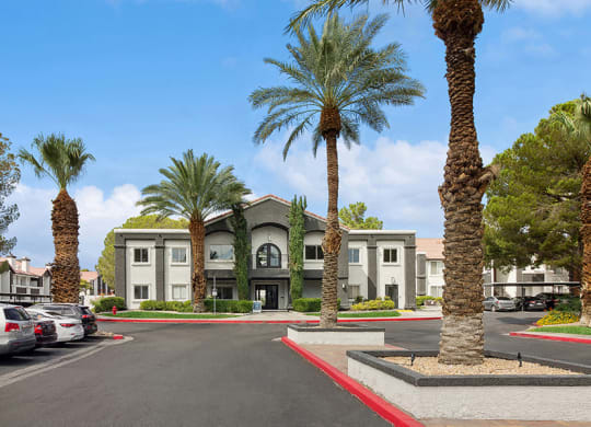 Exterior Community Building and Landscape at Meadow Ridge Apartments in Las Vegas, NV.