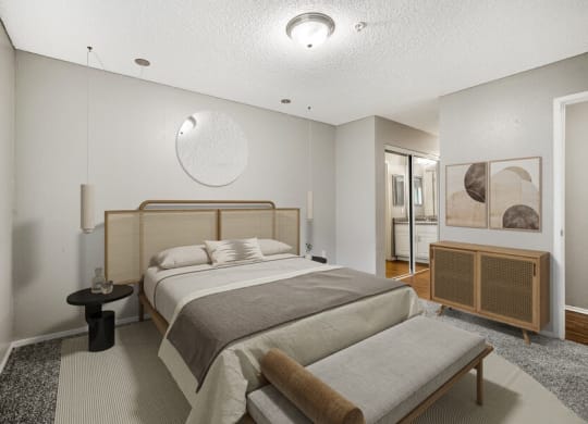 Model bedroom with attached bathroom