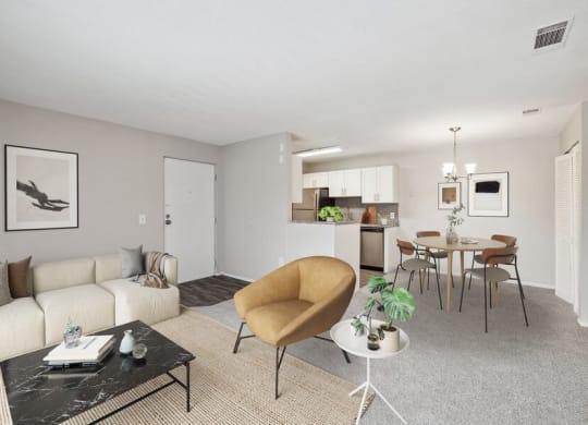 Model living room and dining area