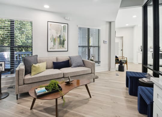 Community Clubhouse with Lounge Furniture at Arbor Village Apartments located in Charlotte, NC.