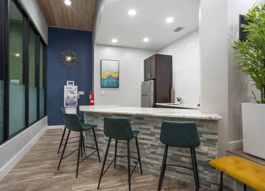 Community Clubhouse with Kitchen Area at Haven at Water's Edge Apartments in Tampa, FL.