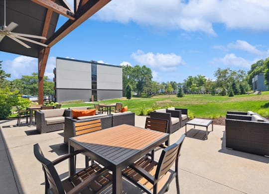 Community Clubhouse Patio Area at Elevate on Parkway Apartments, Burnsville