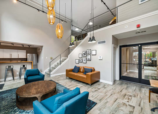 Community Clubhouse with Upstairs at Dallas North Park Apartments in Dallas, TX.