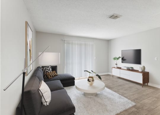 Model living room with sliding door