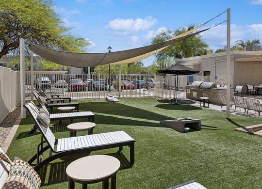 Outdoor Corn Hole Area at Ridgeline Apartments in Tucson, AZ.