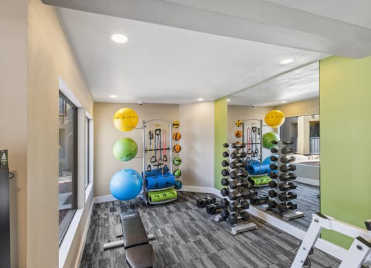 Community Fitness Center with Equipment at Saddle Ridge Apartments in Tucson, AZ.