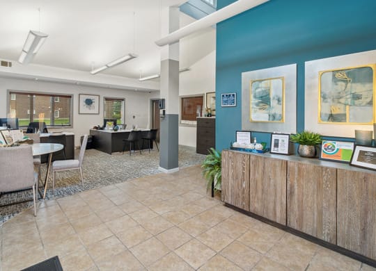 Leasing office lobby  at Stone Ends apartments in Stoughton, MA