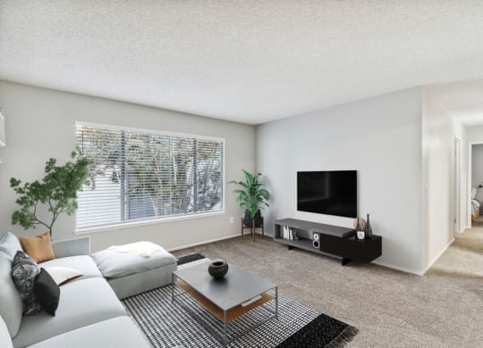 Model living room with large window