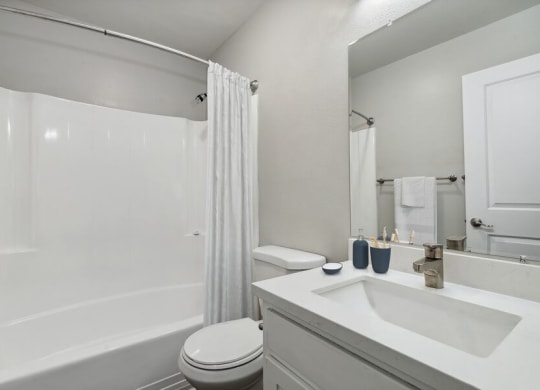 Model bathroom with tub and sower