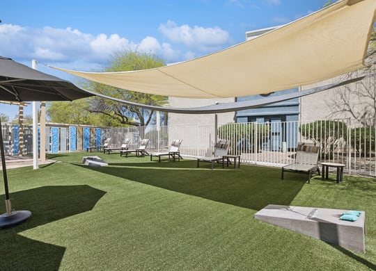Outdoor Corn Hole Area at Ridgeline Apartments in Tucson, AZ.