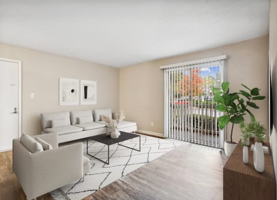 Model living room with patio door