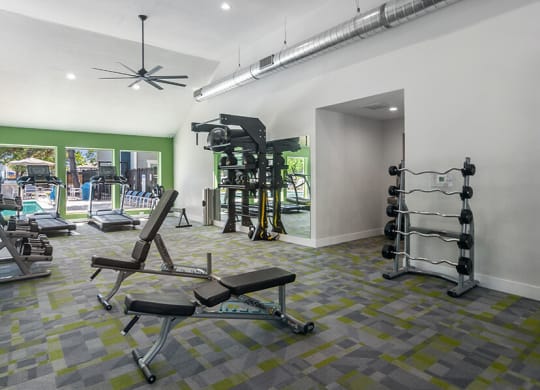 Community Fitness Center with Equipment at Overlook Apartments located in Salt Lake City, UT.