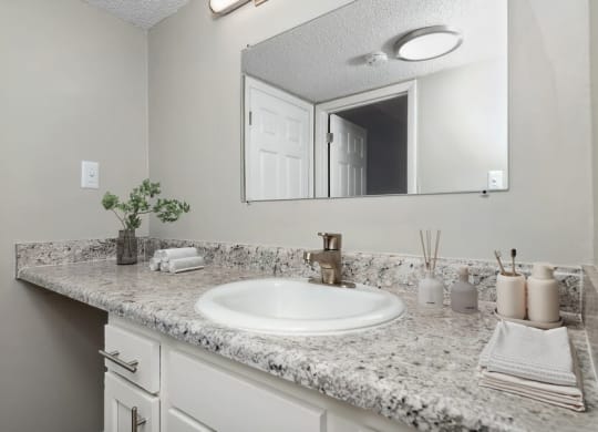 Model bathroom with white vanity