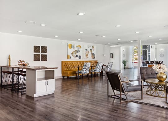 Community Clubhouse with Lounge Furniture and TV at Loma Vista Apartments in Las Vegas, NV.