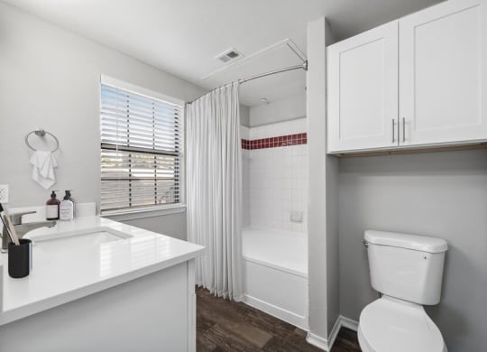 Model primary bathroom at Bridges at Oakbend, Texas