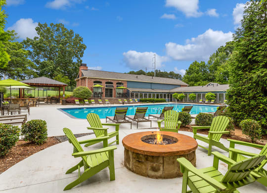 Clubhouse with fire pit and pool