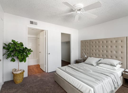 Model bedroom with queen-size bed