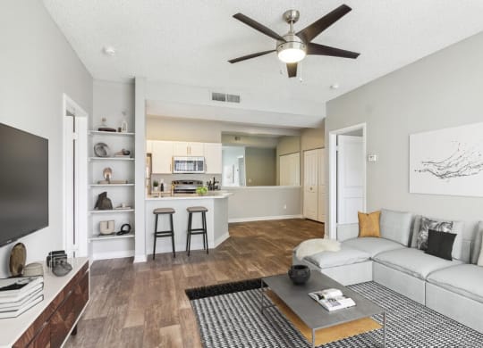 a living room with a couch and a coffee table