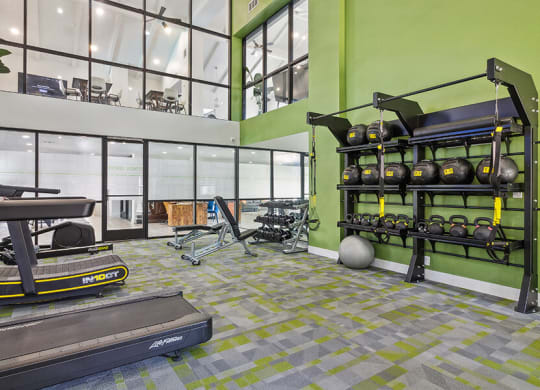 Community Fitness Center with Equipment at Meadow Ridge Apartments located in Las Vegas, NV.
