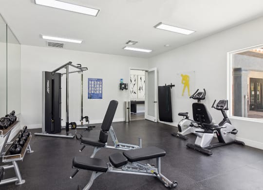 Community Fitness Center with Equipment at Monterra Apartments located in Las Vegas, NV.