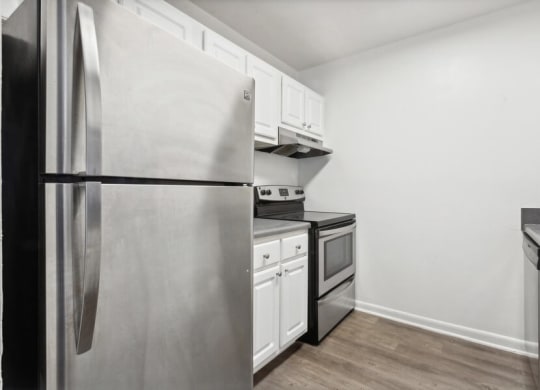 Model kitchen with stainless-steel appliances