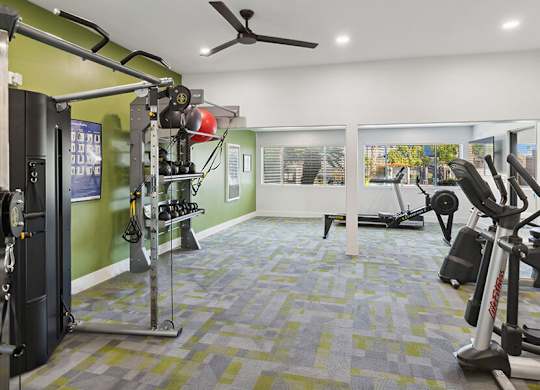 Community Fitness Center with Equipment at Lakeside Casitas Apartments located in Tucson, AZ.