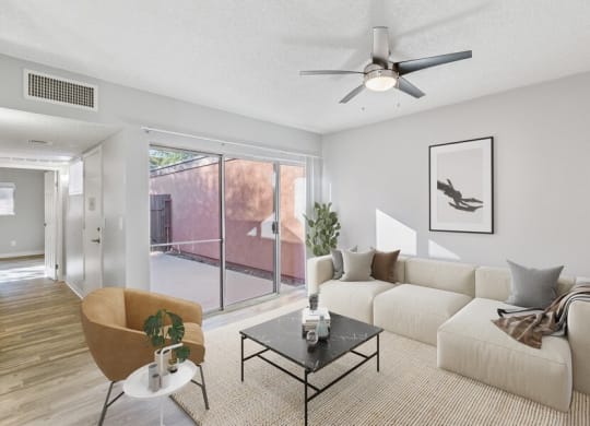 Model living room and patio