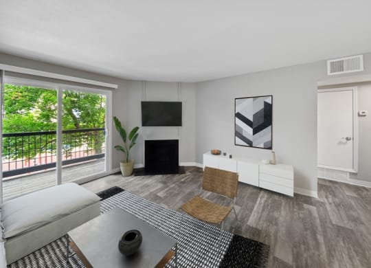 Model living room with patio door